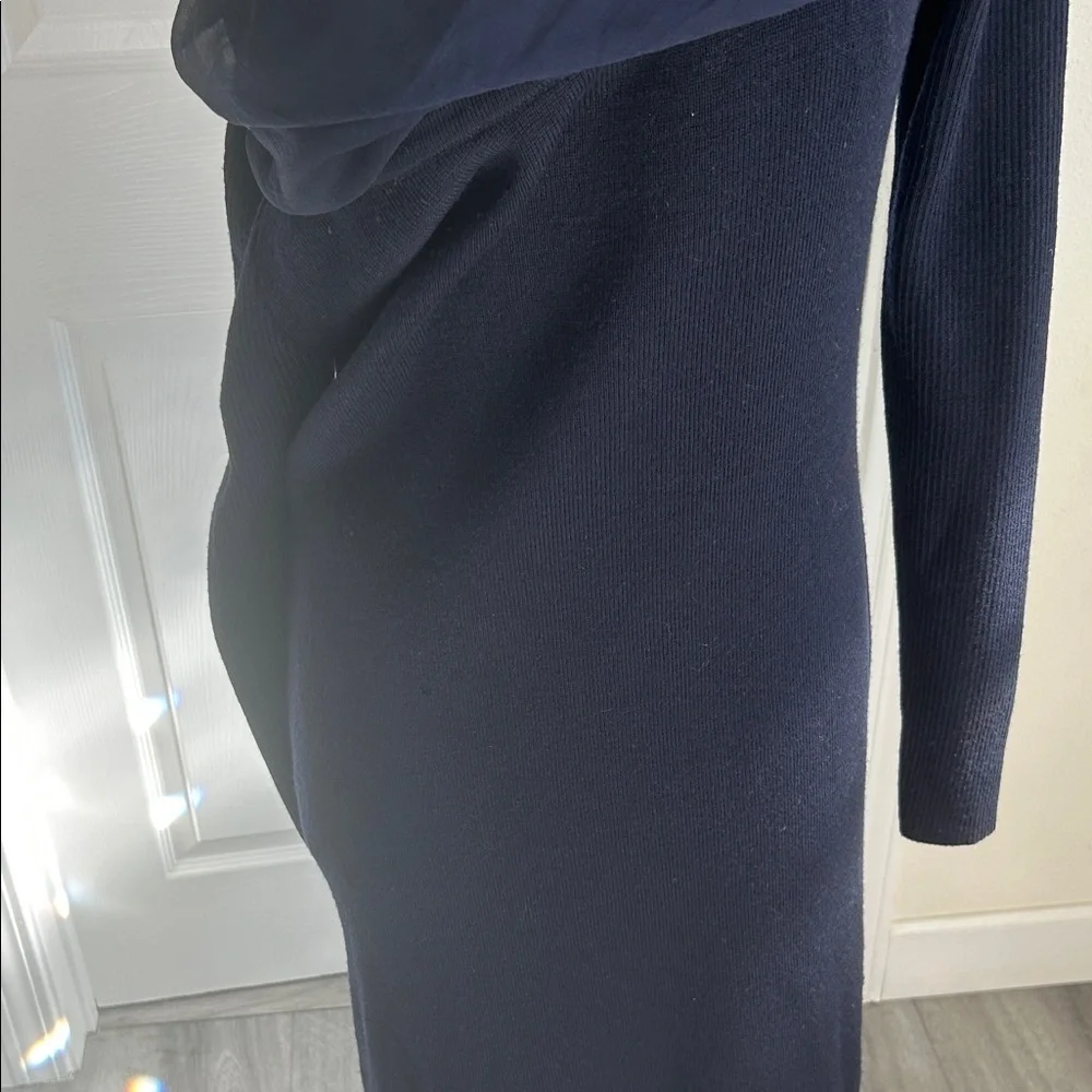 Vintage YSL Yves Saint Laurent Navy Long Sleeve Silk and Lambs Wool Dress Sz 42